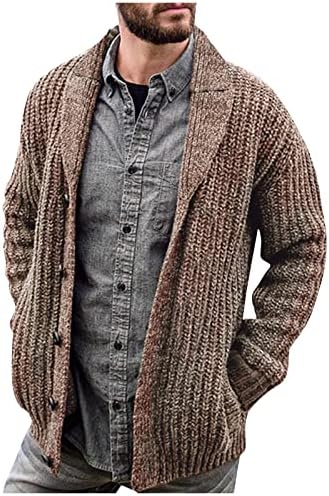 Јакни за мажи кардиган цврста боја со долга ракав тенок фит плетен џемпер -палто јакни