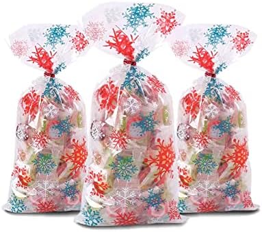 Рс 50 ПАРЧИЊА Божиќна Снегулка Целофан Кеси Торби За Подароци Бонбони Торби За Колачиња Со Пресврт Врски За Божиќна Празнична Забава Добри
