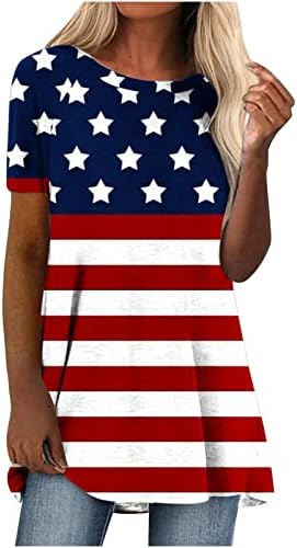 Жени Американски Ѕвездени Врвови За Печатење Врвови На Екипажот Блузи Кошули Со Кратки Ракави Летни Есенски Врвови 2023 ОВ