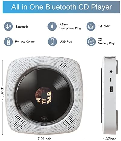 Десктоп ЦД плеер за дома, Bluetooth CD плеер со звучници, монтиран wallид, далечински управувач, FM радио, AUX линија, USB читање,