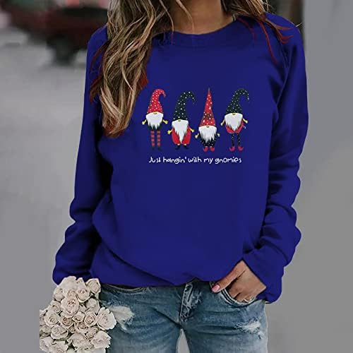 Женски Божиќни џемпери симпатични Дедо Мраз графички долг ракав Раглан тркалезен врат пулвер џемпер Божиќна блуза