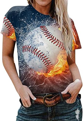 Женски врвови на екипажот на бејзбол топка, смешно тренингот за печатење врвови со кратки ракави маички врвови за жени за жени