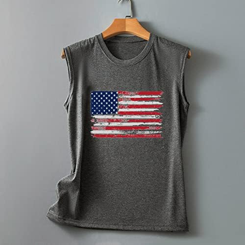 4-ти јули, врвови на резервоарот за кошули за жени, знаме на САД, летни обични кошули без ракави, ленти за време на тренингот на врвовите