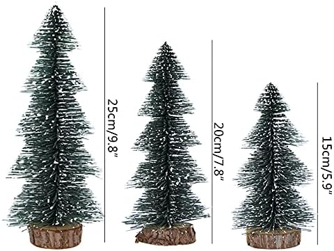 Минијатурни борови дрвја новогодишни четки за четки за четки сисал снег мраз дрвја диорама дрво дрво база за Божиќна празничка