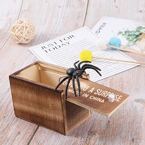 Nuobesty Spider Prank Box Wooden Prank Scarress Box Изненадува шега кутија Детска роденденска забава Подароци