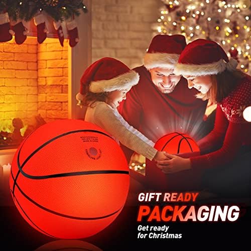 M.A.K LED осветли кошарка- сјај во темната кошарка, 2 LED светли светла, официјална големина 7 ноќна топка за затворено и на отворено