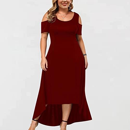 Vezad плус големина жени надвор од рамото цветно печатење облечен обичен круг на кратки ракави за кратки ракави вечерни фустани