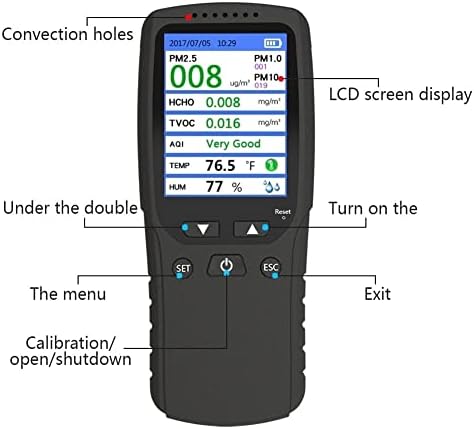 LMMDDP 9 во 1 Монитор за квалитет на воздухот Анализатор на гас PM2.5 PM1.0 PM10 PM10 HCHO TVOC детектор за детектор за прашина