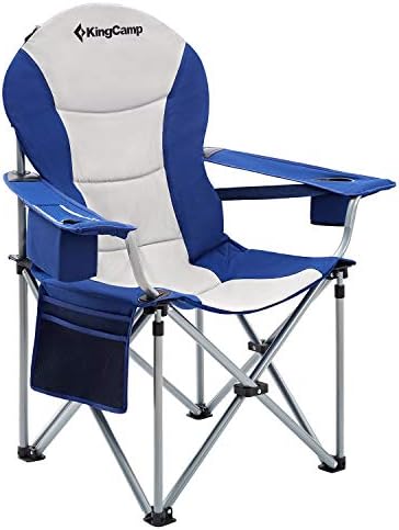 Kingcamp преголема тешка должност на отворено кампување стол за преклопување со лумбална поддршка за грб, ладилник, потпирач за рака,