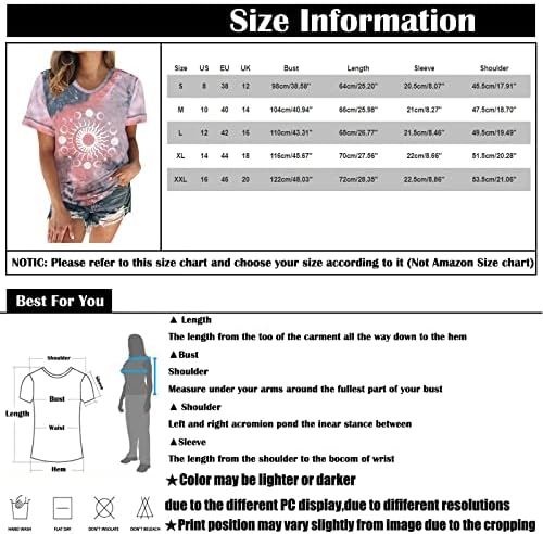 Nokmopo женски кошули и блузи случајна мода 2023 гроздобер лабава вклопена вратоврска од сонцето Месечина печати кратка кошула