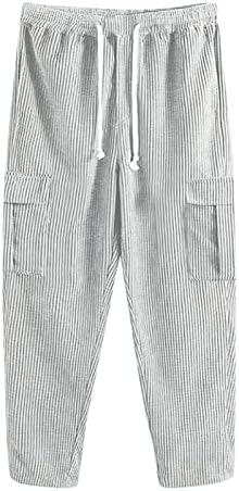 Менс есен и зимска цврста боја кордора мулти џеб права панталони Високи улични панталони обични лабави комбинезони панталони товарни панталони