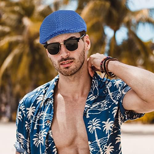 5 пакувања вести за вести за мажи мрежа лето рамна капа Ајви Гетсби Каби Берет Кап Возење лов на капа со еластична џемпер -лента