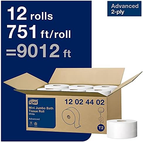 Tork Mini Jumbo тоалетна хартија ролна бела T2, Advanced, 2-Pl, 12 x 751 ', 12024402 & Matic Soft Hand Roll, бела, 6 ролни x 900 ft,