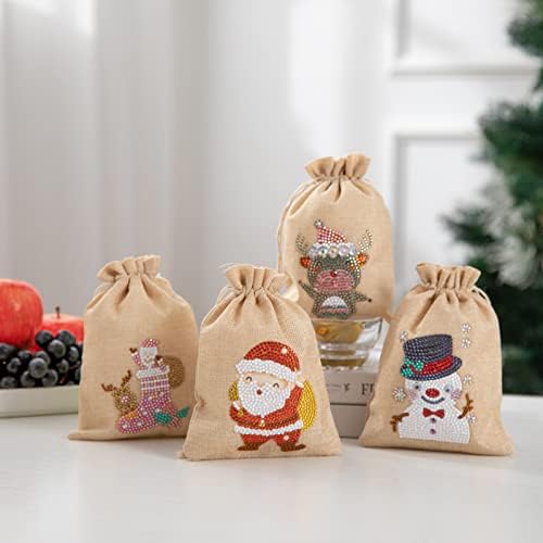Гуе ДИИ Дијамантска Торба За Сликање Божиќна Цртана Шема Дијамантски Мозаик Торби За Складирање На Врвки Торба За Бонбони