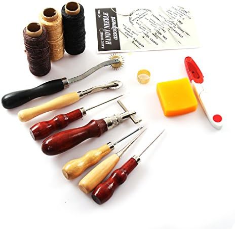 14 парчиња кожни занаетчиски алатки комплет DIY кожен алатка за шиење алатка за ракави за зашивање на раката вклучуваат Thimble