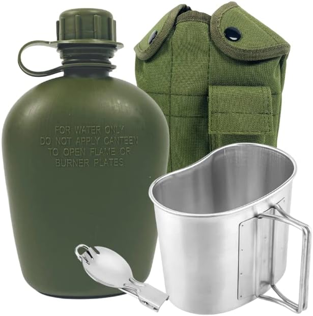 Воена кантина во воена кантина, комплет за алуминиумски чаши од Армијата и покривање со лажица од не'рѓосувачки челик, вилушка за кампување