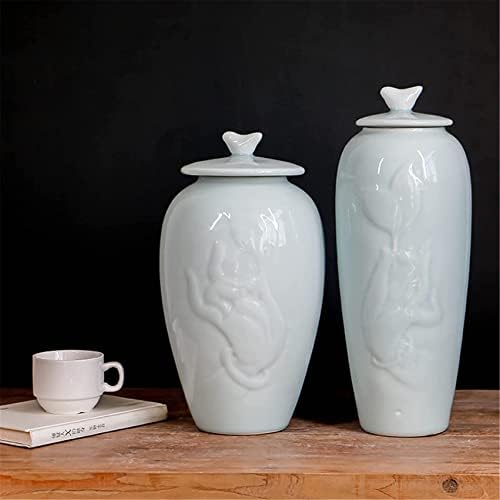 Аадекор керамички тегли, тегла за чај, тегли за складирање на кинески стил, керамичка тегла порцеланска вазна сет од 3 тегли за ѓумбир