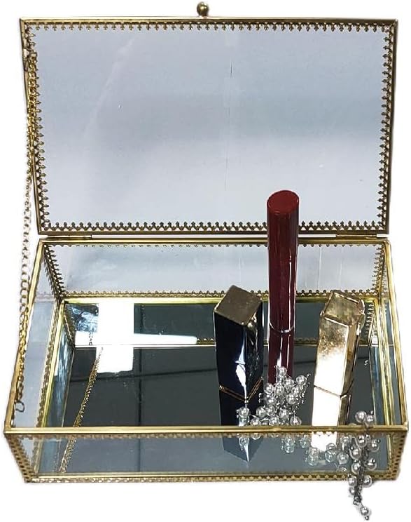 Златно стакло чувана плоштад кутија Дома украс за домашни украси Декоративни кутии Декоративни кутии месинг и чиста стакло со капак