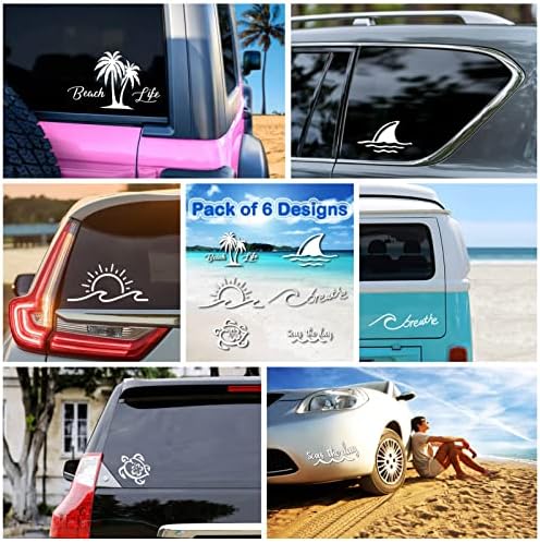 6 парчиња Додатоци За Автомобили На Плажа Винил Налепници Пакет, Налепници За Океански Теми Поставете Подароци За Возила Шишиња За Вода
