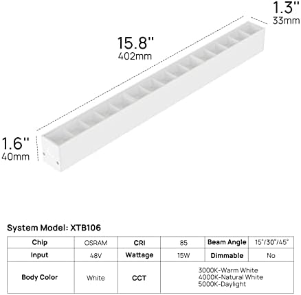 SCON 48V LED ламба глава за XTB106 System System Magnetic Track System, линеарно светло на wallидот на таванот во центарот на вниманието
