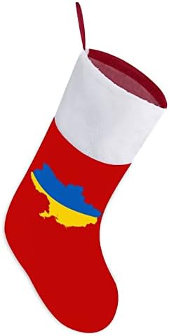 Знаме мапа на Божиќните чорапи на Украина Црвен кадифе со бела торба за бонбони Божиќни украси и додаток на семејна забава