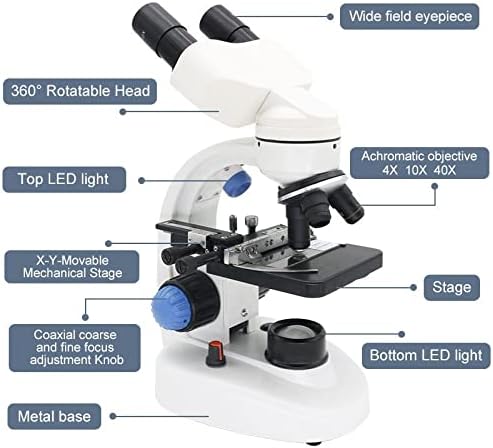 Лабораторија микроскоп опрема 2000x биолошки микроскоп со прилагодување LED осветлени монокуларни двогледи на главата микроскоп додатоци