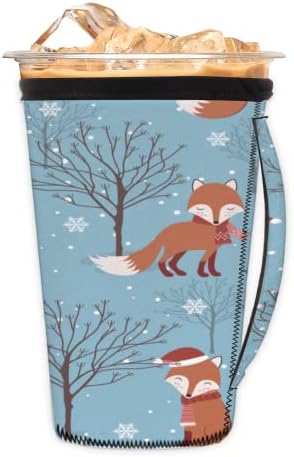 Animalивотински зима симпатична лисица 01, повторно употреблив ладен кафеав кафе со рачка, ракав за чаши за сода, лате, чај, пијалоци,