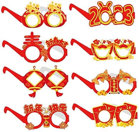 Предоло 8x Симпатична нова година очила за очила за чаши, комплет за хартија, фото забава Декорации Деца Прослава