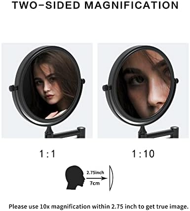 Фиксен 8-Инчен Двостран Ѕид Монтирање Вртливата Шминка Огледало Бричење Огледало со 10x Зголемување 12-Инчен Продолжување 360 Степен