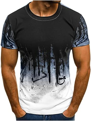 маички со маички за мажи летни обични тркалезни врат 3Д дигитален печатен фитнес фитнес спортски шорцеви ракави маички блузи туники