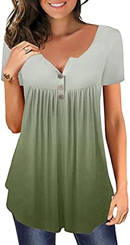 Кошули со краток ракав на ioиоех за жени, врзани бои против маички за вратот лето случајно копче за туниќ до блузи лабави вклопни врвови