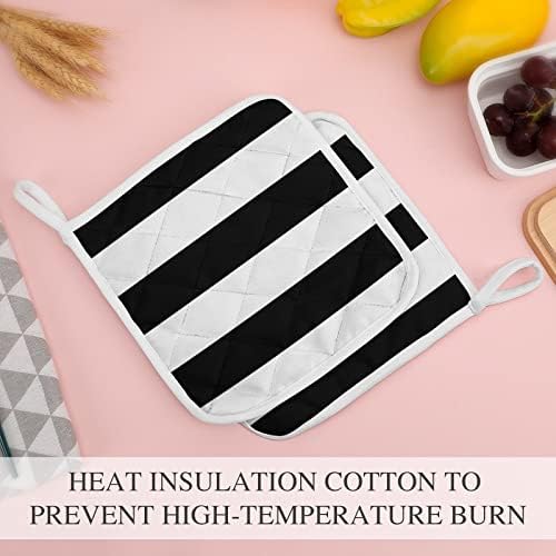 Црно бело straignt gride знамето на тенџерето држачи 8x8 отпорни на топлина топли влошки Potholders десктоп заштита за готвење кујна 2 парчиња