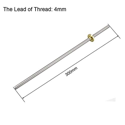 Uxcell 300мм должина T8 8mm DIA DIA -завртка за завртки за завртки, 4 олово од не'рѓосувачки челик завртка за завртки со трапезоидна