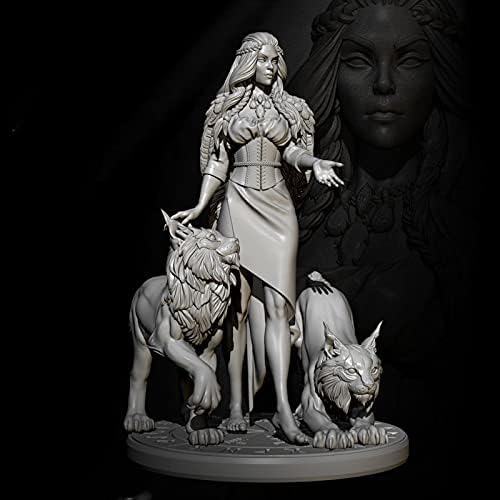 Комплет за модел на модел на модел на модел на минијатурен и необјавен минијатурен модел на античка племенска кралица и лав од лав
