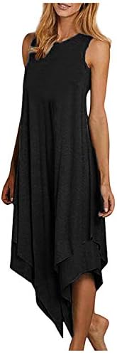 Фростлуини женски маици фустани случајно лето душа печатење резервоар за фустан градиент сандерс асиметричен фустан со двојно слој