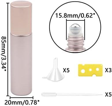 Jiuwu 33pcs стаклена ролна на шишиња, 10мл мат розови шишиња со шишиња за шишиња за парфеми ароматерапија есенцијални масла за усни мелем течност,