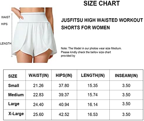 Jusfitsu 2 во 1 шорцеви со високи половини за жени за жени со предна нога Контрола на стомакот Атлетски шорцеви со џебови