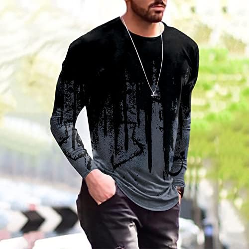 Queshizhe Mens Fashion Retro Sports Fitness Outdoor 3D дигитална печатена маица со долги ракави кошула Топ блуза краток сет