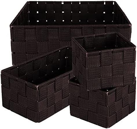 Авекрис ткаена корпа за складирање [4-пакет] Мала кутија за отпадоци за отпадоци за плакарот, облеката, фиоката, полицата, канцеларијата