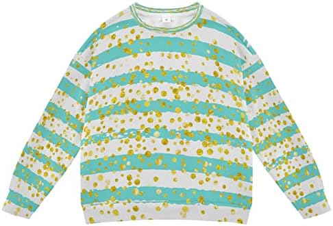 Тиркизни точки ленти момче девојче џемпер на екипажот џемпер за џемпер, дете, долга ракав есен зимска облека