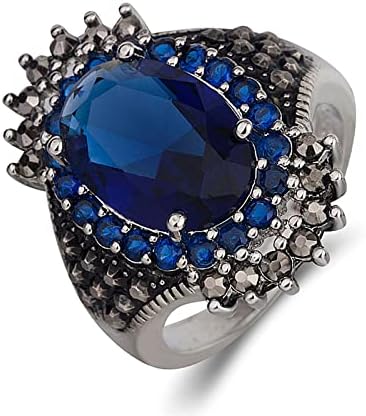 2023 година Нов црн тајландски прстен гроздобер голем накит калинка сребро прстен руда црвена претерана прстенест прстени наредени дијамантски
