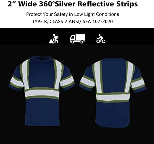 Вендајска машка маица со високи маички со вирс 2 Класа 2 Рефлексивна работа со кратки ракави со црно дно