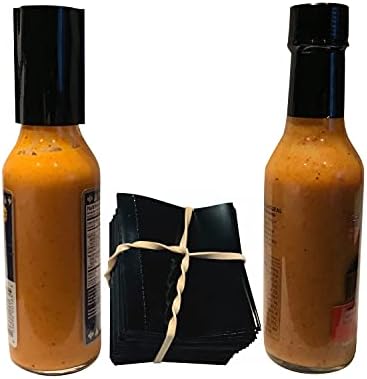 45 x 52 mm црна перфорирана лента за смалување за шишиња со топол сос и други течни шишиња се вклопуваат 3/4 до 1 дијаметар - пакет од 1.000