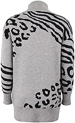 Џемпери За Жени Паѓаат Трендовски Леопард Печатење Со Долг Ракав Плетен Пуловер Обичен Лабав Зимски Џемпер Блузи