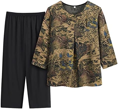2 парчиња летни облеки за жени плус маичка со кратки ракави со големина и панталони поставува постари жени лабави сетови за вежбање