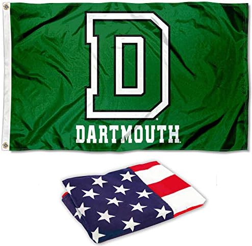 Дартмут големо зелено атлетско лого знаме и сет на знамето на САД 3x5