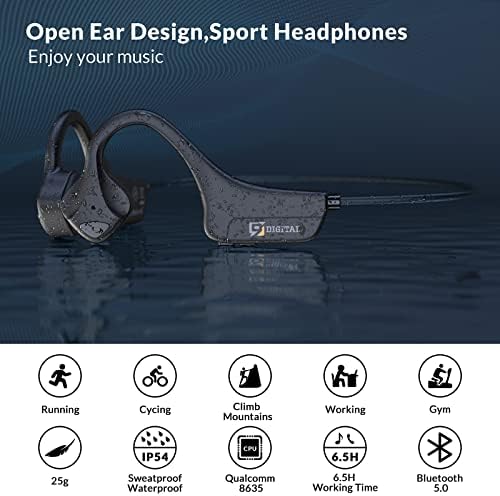 Слушалки за спроводливост на коските Bluetooth 5.0, слушалки за безжични отворено уво со вграден микрофон, водоотпорни слушалки, спортови