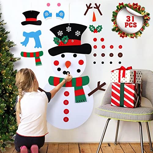 DIY се чувствуваше Божиќна игра со снежен човек поставена со 31 одвојување украси, andид што висат Божиќни подароци за Божиќни