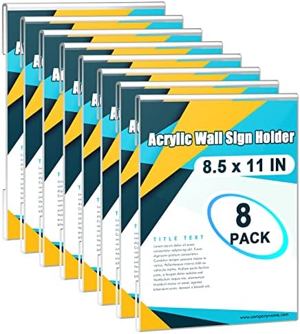 [Без дупчење] 8 Пакет Акрилен знак на знак 8,5 x 11 инчи со лепила за лепила вертикална јасен знак држач за пластични пластични билборд