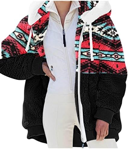 Женски џемпер-качулка со качулка, топол палто за излез со долги ракави јакна кадифен палто со патент